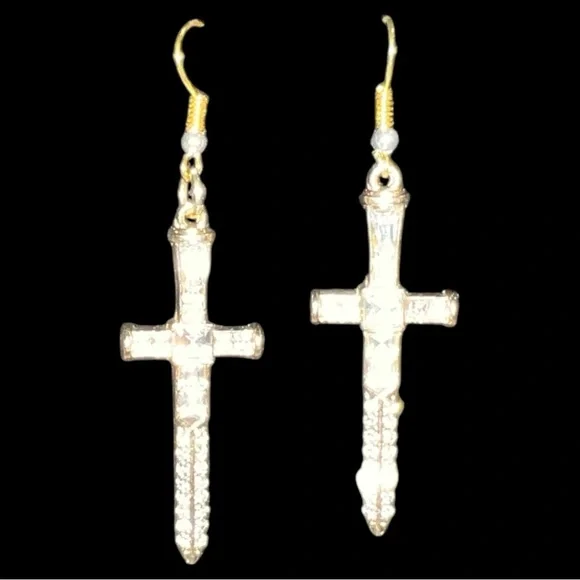 Elegant Gold Cross Earrings - Picture 3 of 4